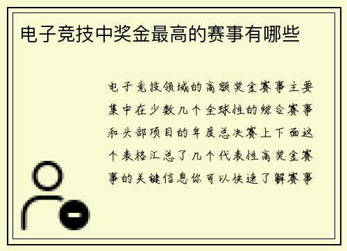 电子竞技中奖金最高的赛事有哪些